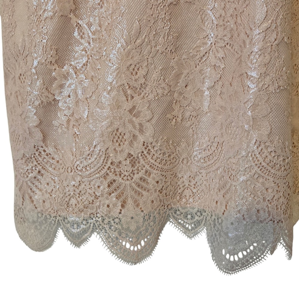 Victorias Secret Peach Beige Lace Shimmer Slip Dress Small Scalloped Hem V-Neck - Picture 4 of 5